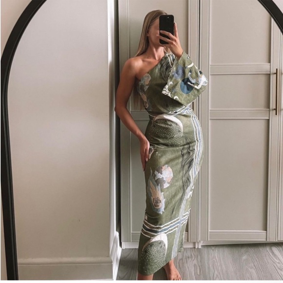 ZARA PRINT ASYMMETRIC LINEN DRESS - Picture 12 of 16